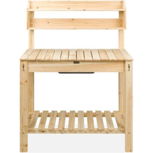 Load image into Gallery viewer, Outdoor Garden Wood Potting Bench Expandable Top with Food Grade Plastic Sink
