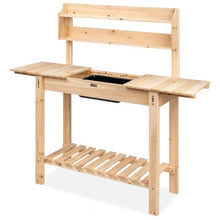 Load image into Gallery viewer, Outdoor Garden Wood Potting Bench Expandable Top with Food Grade Plastic Sink
