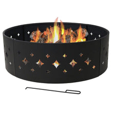 Load image into Gallery viewer, Heavy Duty 36-inch Black Steel Fire Pit Ring with Diamond Pattern
