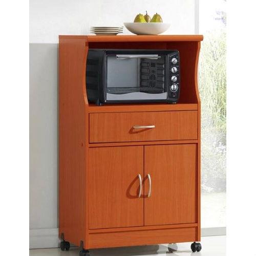Mahogany Wood Finish Kitchen Cabinet Microwave Cart