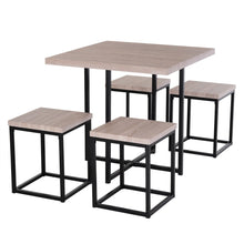 Load image into Gallery viewer, Farmhouse 5 Piece Square Natural Wood Steel Kitchen Dining Set
