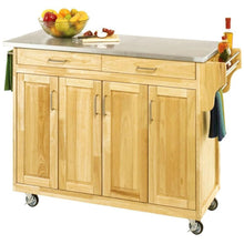 Load image into Gallery viewer, Stainless Steel Top Wooden Kitchen Cart Island with Casters
