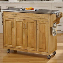 Load image into Gallery viewer, Stainless Steel Top Wooden Kitchen Cart Island with Casters
