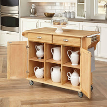 Load image into Gallery viewer, Natural Wood Finish Kitchen Island Cart with Locking Casters
