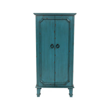 Load image into Gallery viewer, Vintage Turquoise Hand Painted Jewelry Armoire with Antique Drawer Pulls

