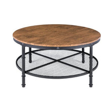 Load image into Gallery viewer, FarmHome Industrial Wood Steel Coffee Table 2-Tier Round with Storage Shelves
