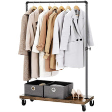 Load image into Gallery viewer, Rustic Industrial Laundry Pipe Garment Rack Lockable Wheels
