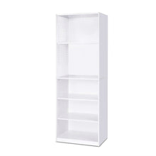 Load image into Gallery viewer, Modern 5-Shelf Bookcase in White Wood Finish
