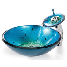 Load image into Gallery viewer, Round Blue Tempered Glass Vessel Bathroom Sink
