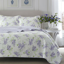 Load image into Gallery viewer, Full / Queen size 3-Piece Cotton Quilt Set with White Purple Floral Pattern
