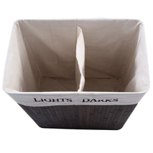 Load image into Gallery viewer, Folding 2-Bin Brown Bamboo Laundry Hamper with Handles

