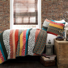 Load image into Gallery viewer, King size 3-Piece Quilt Set in Modern Colorful Stripe Geometric Floral Pattern
