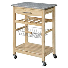 Load image into Gallery viewer, Natural Wood Finish Kitchen Island Cart with Granite Top
