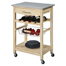 Load image into Gallery viewer, Natural Wood Finish Kitchen Island Cart with Granite Top
