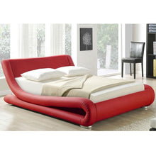 Load image into Gallery viewer, King size Modern Red Faux Leather Upholstered Platform Bed with Curved Headboard
