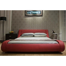 Load image into Gallery viewer, King size Modern Red Faux Leather Upholstered Platform Bed with Curved Headboard
