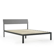 Load image into Gallery viewer, King Size Grey Soft Fabric Metal Headboard Platform Bed Wooden Slats
