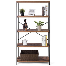 Load image into Gallery viewer, Industrial Metal Wood 5-Tier Bookcase Storage Rack Book Shelf
