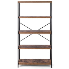 Load image into Gallery viewer, Industrial Metal Wood 5-Tier Bookcase Storage Rack Book Shelf
