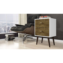Load image into Gallery viewer, Modern Mid-Century Side Table Nighstand in White and Wood Finish
