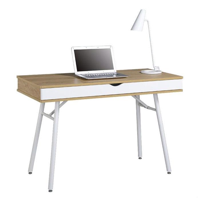 Modern Heavy Duty Laptop Computer Desk with Storage Drawer in Pine Wood Finish