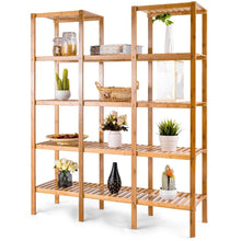 Load image into Gallery viewer, Bamboo Wood 4-Shelf Bookcase Plant Stand Shelving Unit
