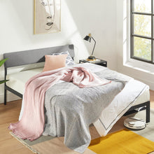 Load image into Gallery viewer, Twin Size Grey Soft Fabric Metal Headboard Platform Bed Wooden Slats
