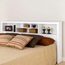 Load image into Gallery viewer, King size Stylish Bookcase Headboard in White Wood Finish
