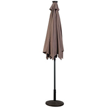 Load image into Gallery viewer, Tan 9-Ft Patio Umbrella with Steel Pole Crank Tilt and Solar LED Lights
