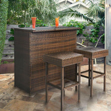 Load image into Gallery viewer, Outdoor 3-Piece PE Wicker Bar Set with Table and Stools
