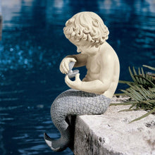 Load image into Gallery viewer, Young Little Sitting Mermaid Garden Statue with Oyster and Pearl
