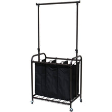 Load image into Gallery viewer, Bronze Black 3-Bag Laundry Sorter Hamper with Adjustable Clothes Hanging Bar
