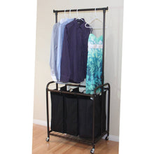 Load image into Gallery viewer, Bronze Black 3-Bag Laundry Sorter Hamper with Adjustable Clothes Hanging Bar
