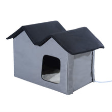 Load image into Gallery viewer, Heated Water-proof Double Wide Outdoor Cat Dog House Foldable Grey
