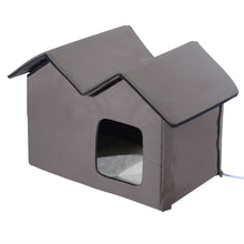 Load image into Gallery viewer, Heated Water-proof Double Wide Outdoor Cat Dog House Foldable Brown
