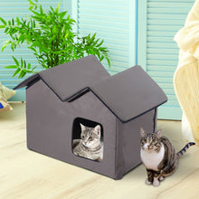 Load image into Gallery viewer, Heated Water-proof Double Wide Outdoor Cat Dog House Foldable Brown
