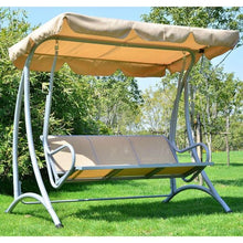 Load image into Gallery viewer, Sturdy 3-Person Outdoor Patio Porch Canopy Swing in Sand Color
