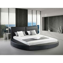 Load image into Gallery viewer, Queen size Modern Round Platform Bed with Headboard in Black Faux Leather
