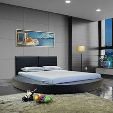 Load image into Gallery viewer, Queen size Modern Round Platform Bed with Headboard in Black Faux Leather
