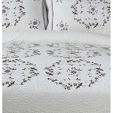 Load image into Gallery viewer, Queen size Cotton Bedspread with Scalloped Edges and Floral Print Embroidery in White
