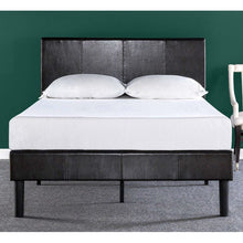 Load image into Gallery viewer, Queen Espresso Faux Leather Platform Bed Frame with Headboard
