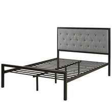 Load image into Gallery viewer, Queen size Contemporary Metal Platform Bed with Grey Upholstered Headboard
