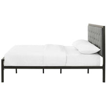 Load image into Gallery viewer, Queen size Contemporary Metal Platform Bed with Grey Upholstered Headboard

