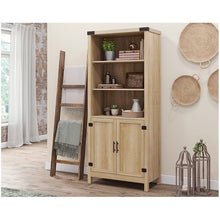 Load image into Gallery viewer, FarmHome Oak 3 Adjustable Shelves Entryway Bookcase Storage Cabinet
