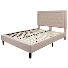 Load image into Gallery viewer, Queen Beige Upholstered Platform Bed Frame with Button Tufted Headboard
