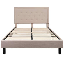 Load image into Gallery viewer, Queen Beige Upholstered Platform Bed Frame with Button Tufted Headboard
