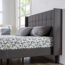 Load image into Gallery viewer, Queen size Grey Wingback Upholstered Platform Bed
