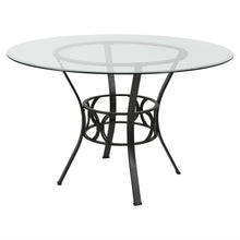 Load image into Gallery viewer, Round 48-inch Clear Glass Dining Table with Black Metal Frame
