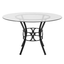 Load image into Gallery viewer, Round 48-inch Clear Glass Dining Table with Black Metal Frame
