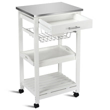 Load image into Gallery viewer, White Kitchen Cart with Storage Drawer and Stainless Steel Top
